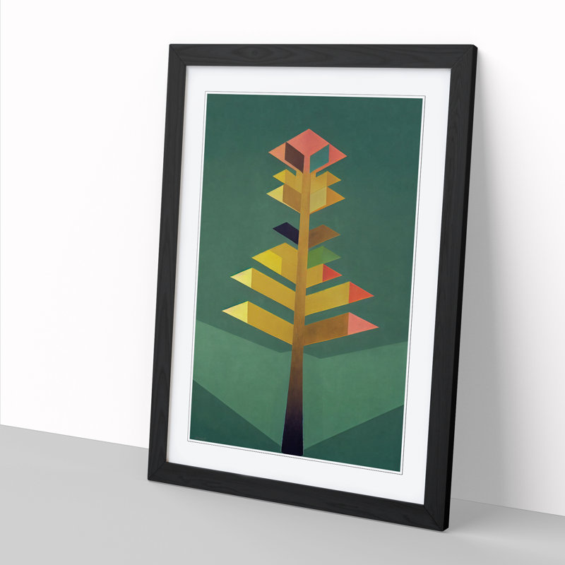 Tree Geometric - Single Picture Frame Print, Black, 64cm H x 46cm W x 2cm D