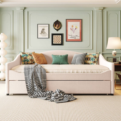 Teddy Fleece Upholstered Daybed With Light And Trundle