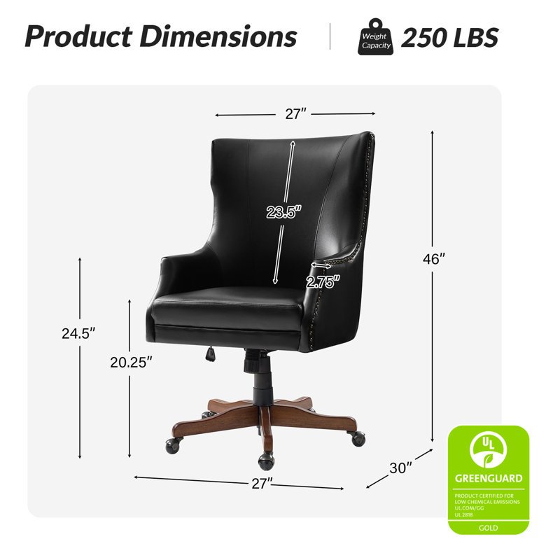 Eller Transitional Leather 46"Tall Office Executive Chair Tilting with Copper Nailheads and Wood Legs