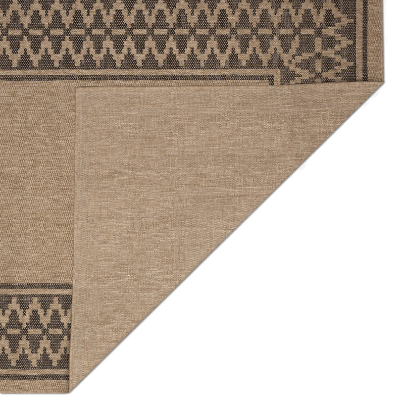 Dakota Fields Diamond Border Natural Tan/Black Indoor/Outdoor Rug, Rectangle 7'10" x 9'10"