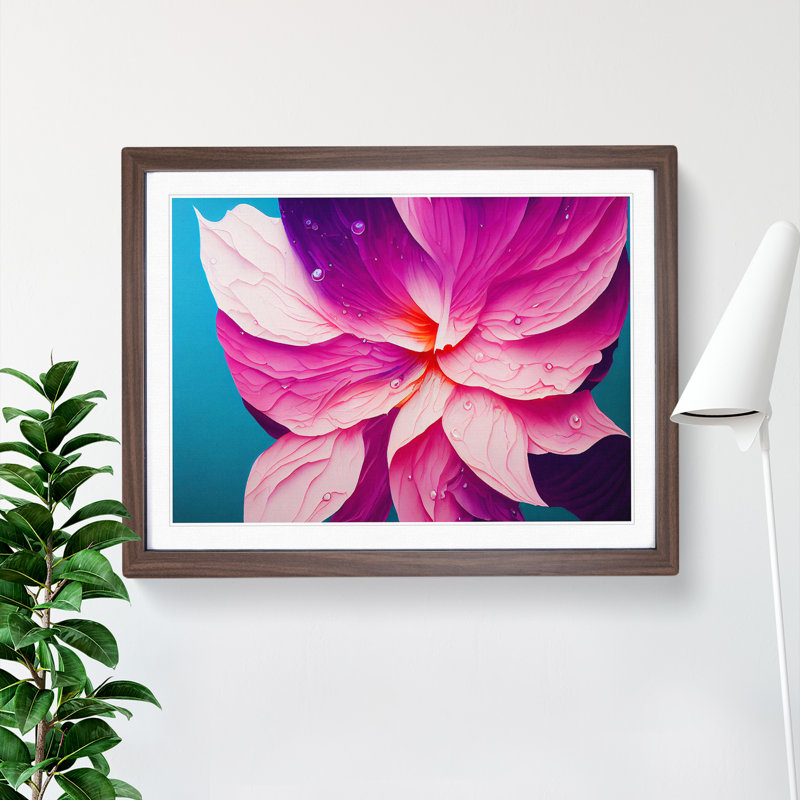 Colourful Flowers Vol.8 Abstract - Single Picture Frame Painting, Walnut Framed, 25cm H x 34cm W x 2cm D