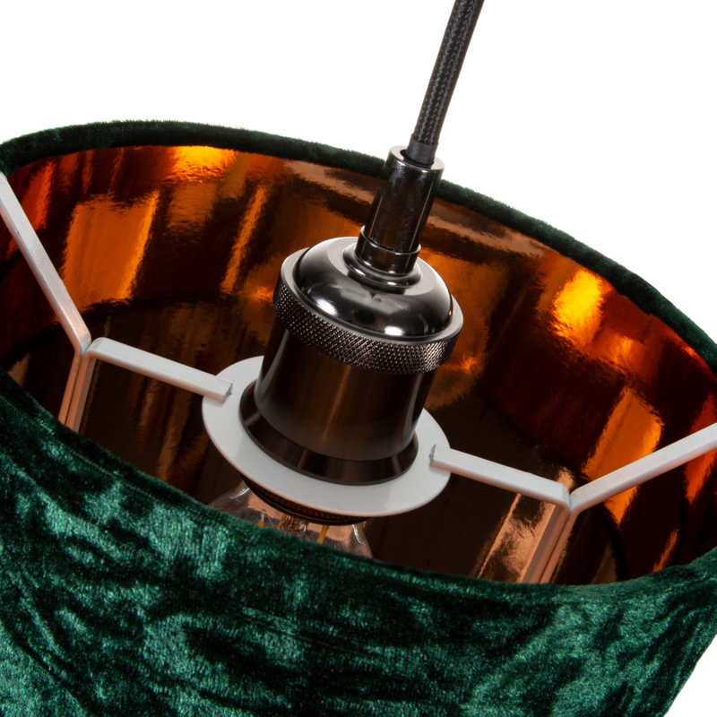 Modern Crushed Velvet Lamp Shade with Shiny Paper Inner, Green, 28cm H x 40cm W x 40cm D