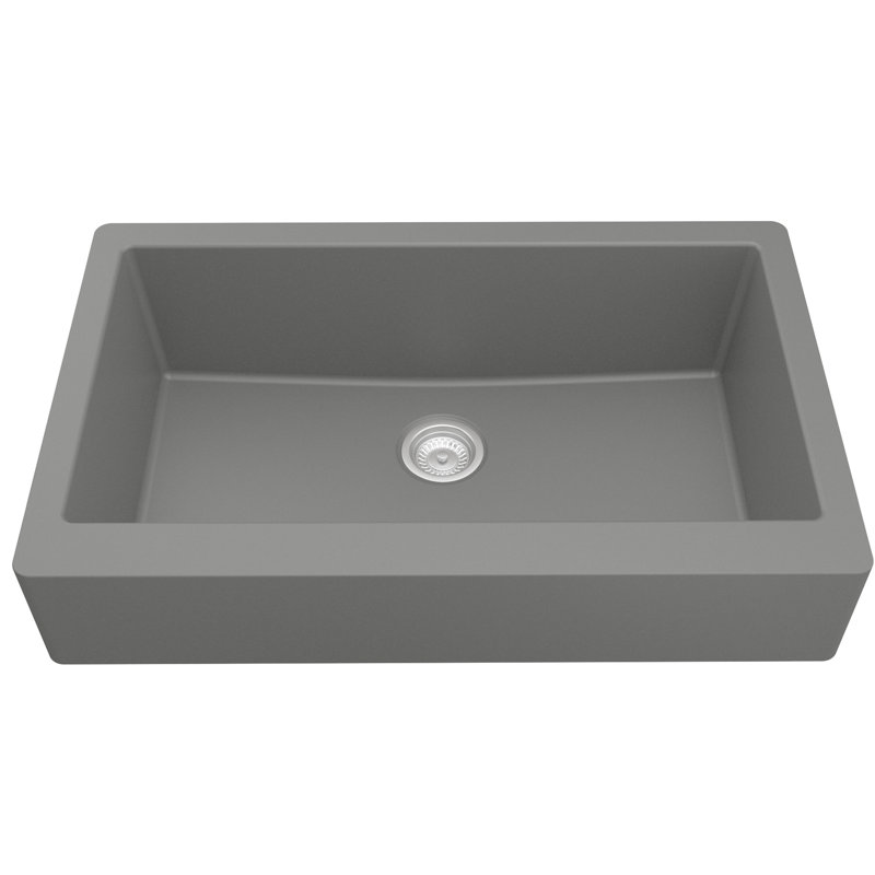 34'' L Single Bowl Quartz Kitchen Sink, Matte Gray