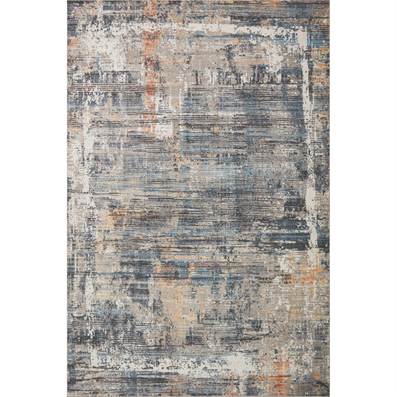 Houten Abstract Slate/Apricot Area Rug, Rectangle 7'10" x 10'4"
