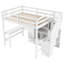 Lit mezzanine double blanc avec bureau en forme de L, tiroirs multifonctionnels, armoire et escalier de rangement avec décoration pratique et peu encombrante