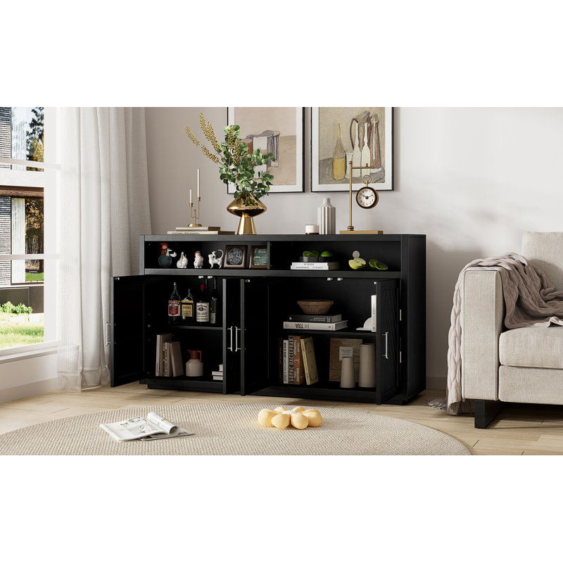 Veton 60'' 4-Doors Sideboard with Open Storage and Adjustable Shelves, Console Tbale with Cabinet,Office Credenza, Black