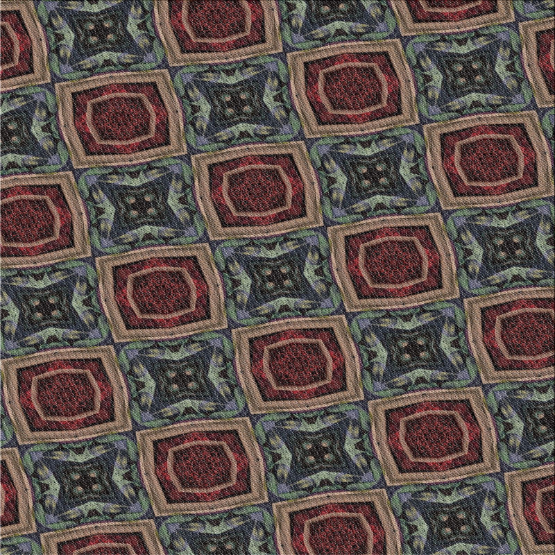 Tapis géométrique rouge / bleu, Carré 7 pi