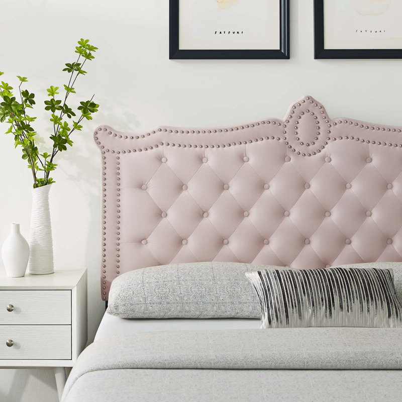 Louisa Tufted Performance Velvet Headboard, King, Pink