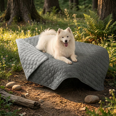 Pet Blanket with 3X Stronger Water Resistance. Scratch-Resistant Furniture Protector for Dogs and Cats. Reversible Cover. Dimensions: 52x82 Inches. Color Combination: Dark Grey and Light Grey.