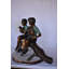 Statue garçon et fille avec animaux assis sur une bûche - Taille: L 44 po x l 22 po x H 26 po.
