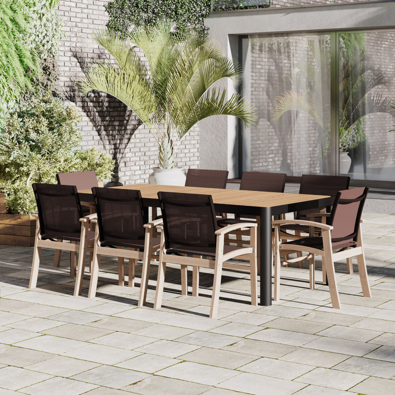 Ensemble repas en bois de teck massif 9 pièces Bahjat
