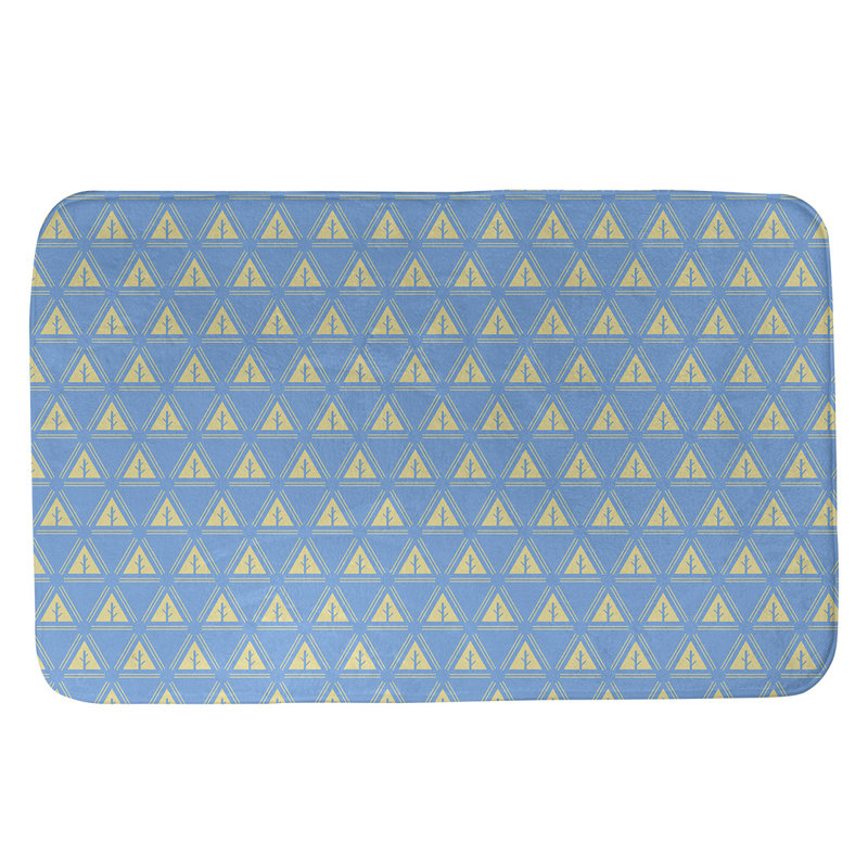 Tapis pour salle de bain à arbres minimalistes Barbra, l 21 po x L 34 po, Bleu sarcelle/jaune