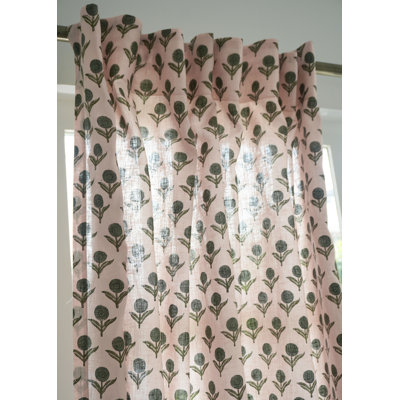 Rideau en lin vert à motif floral imprimé à la main à motif de blocs d'anneaux décoratifs Gendapushp