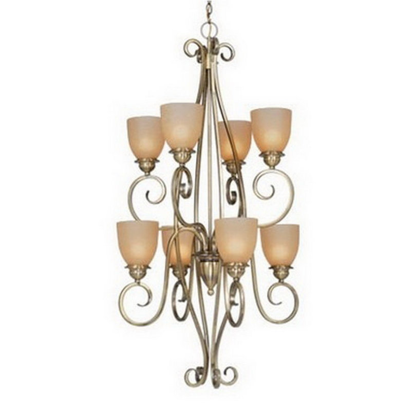 Ropesville 8 - Light Dimmable Tiered Chandelier, Antique Brass, Waikiki Sand