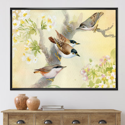 Oiseaux sur un pommier en fleurs - Peinture sur toile