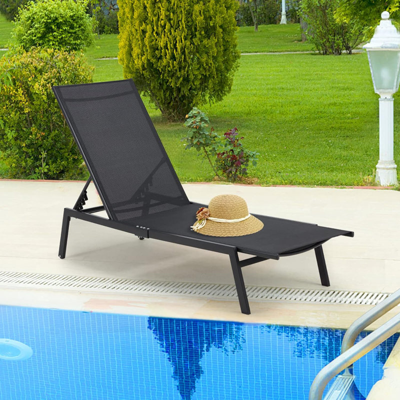 Commings Outdoor Metal Chaise Lounge, Black