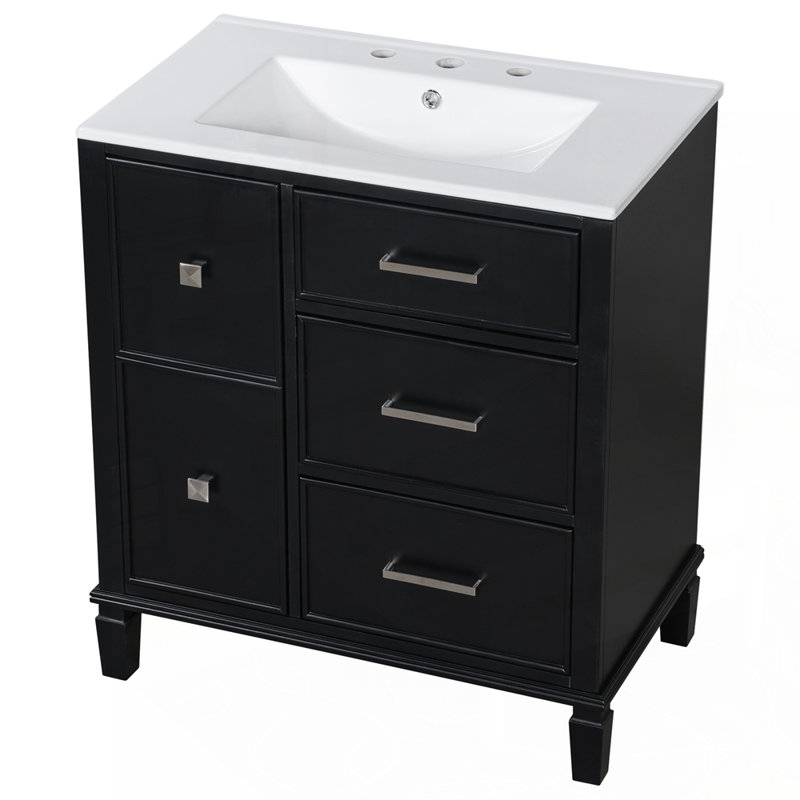 Meuble-lavabo sophistiqué avec tiroir innovant et fabrication robuste, Noir