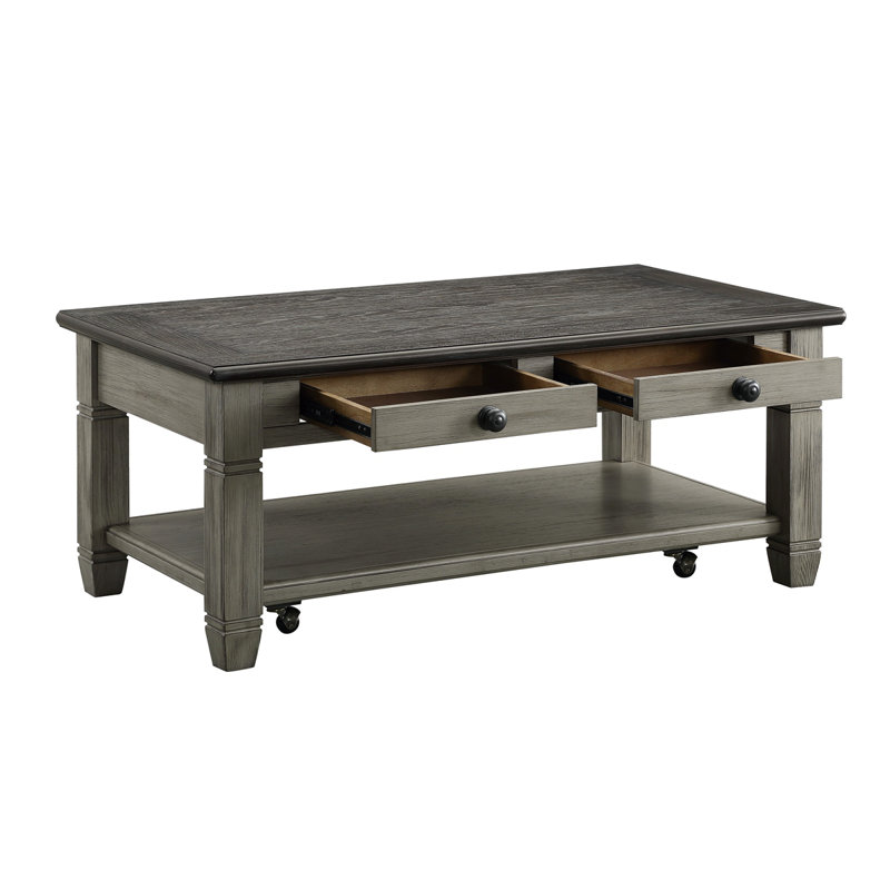 Table basse 1 pièce avec roulettes et 2 tiroirs, Gris antique