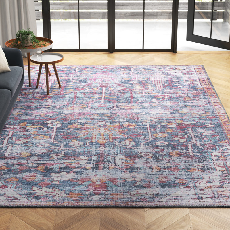 Tapis floral rouge / bleu Hafner, Rectangle 9 pi 2 po x 12 pi