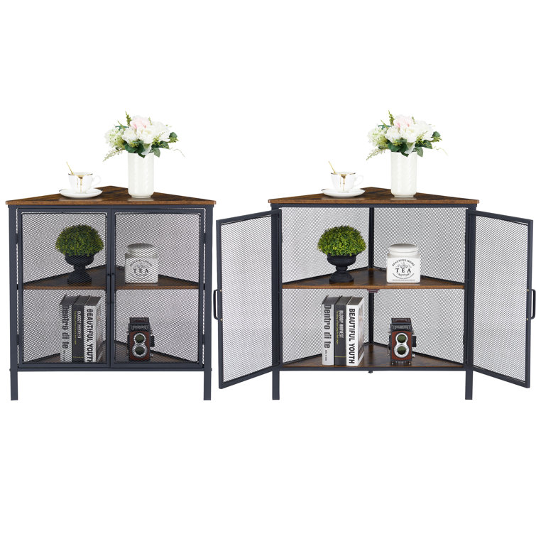 Black 2-Tier Glass Storage Cabinet 2-Shelves with Door, Standing