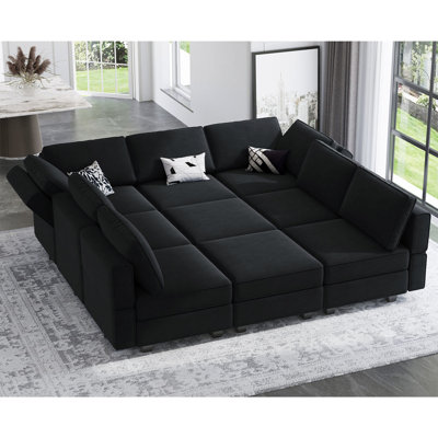 Canapé-lit modulaire réversible en velours Wylodene