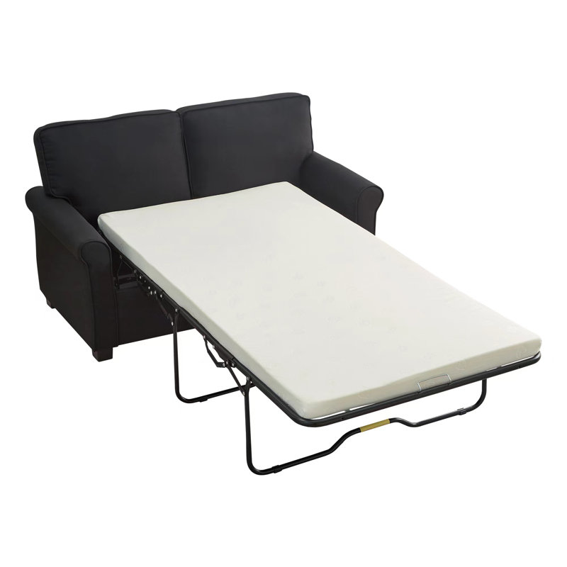Devon 57" Upholstered Twin Loveseat Sleeper with Memory Foam Mattress, Black