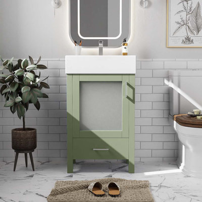 Meuble-lavabo de salle de bain avec lavabo en céramique, porte et tiroir