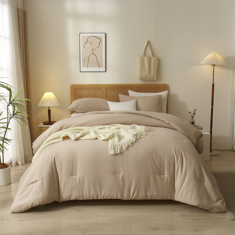  Ensemble d'édredon en microfibre toutes saisons 3 pièces 90g, Édredon double + 2 taies décoratives standards, Kaki