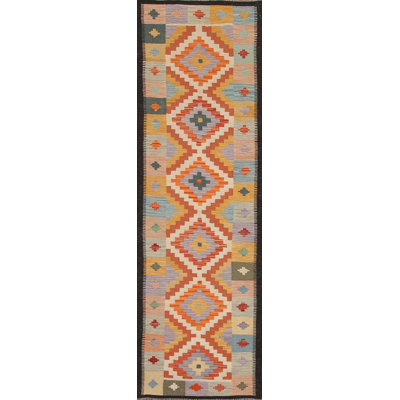Tapis de couloir oriental réversible en laine Kilim 3 x 10