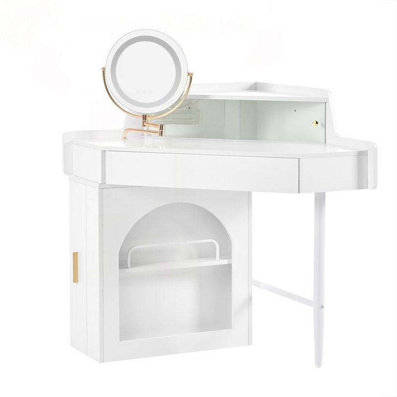 Ensemble de meuble-lavabo de coin avec miroir rotatif à 360 ° et armoire mobile