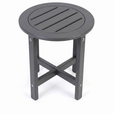 Gray HDPE Round Outdoor Side Table, 16 in. Dia. x 18 in. H, All-Weather Patio End Table