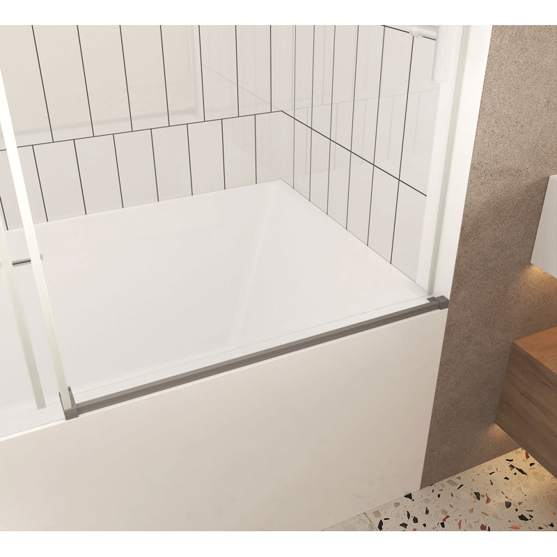 Frameless Shower Door, 1/4 "(6 Mm) Clear Tempered Glass, Explosion Proof Film, Stainless Steel Handle, Right Hand/Outswing