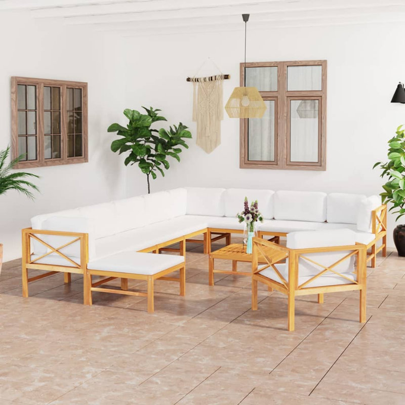 Ensemble de conversation avec canapé 5 pièces Lakethia, 4x Corner + Middle + Table, Crème