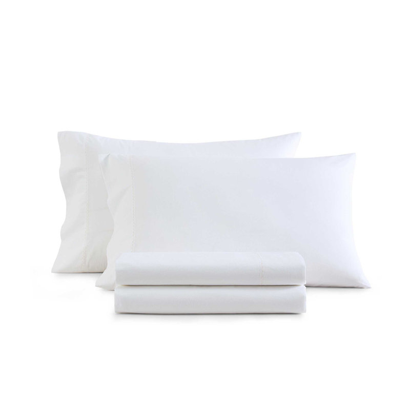 Martha Stewart Lilly Pond Leaf Embroidered Cotton Sheet Set, Beige, Full/Double Sheet Set with 2 Standard Pillowcases