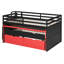 Lit double mezzanine double avec bureau coulissant, lit gigogne simple, marches de rangement et tiroirs, lit poste de travail de jeu - noir et rouge-130135648-130135650