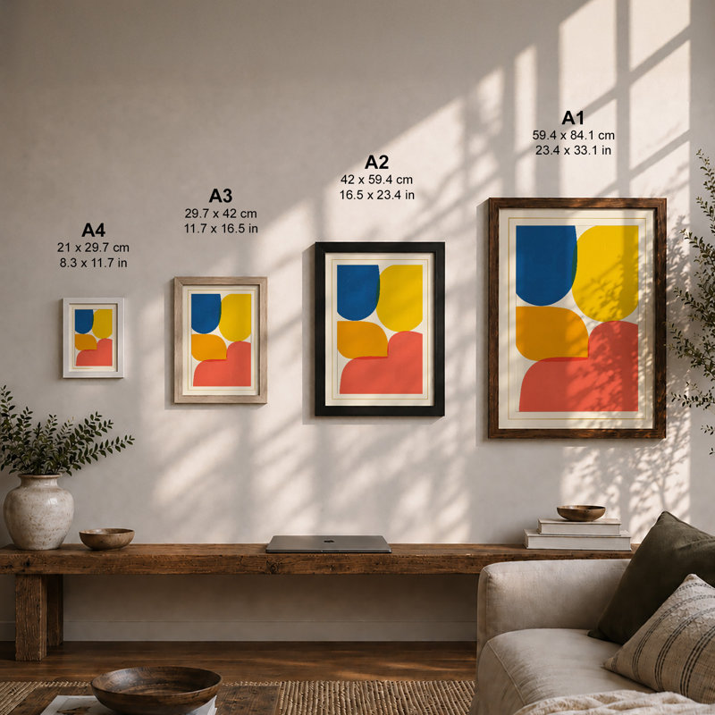 Chromatic Grid Mid-Century - Framed Print, A1 - 84.1 x 59.4 cm, Walnut