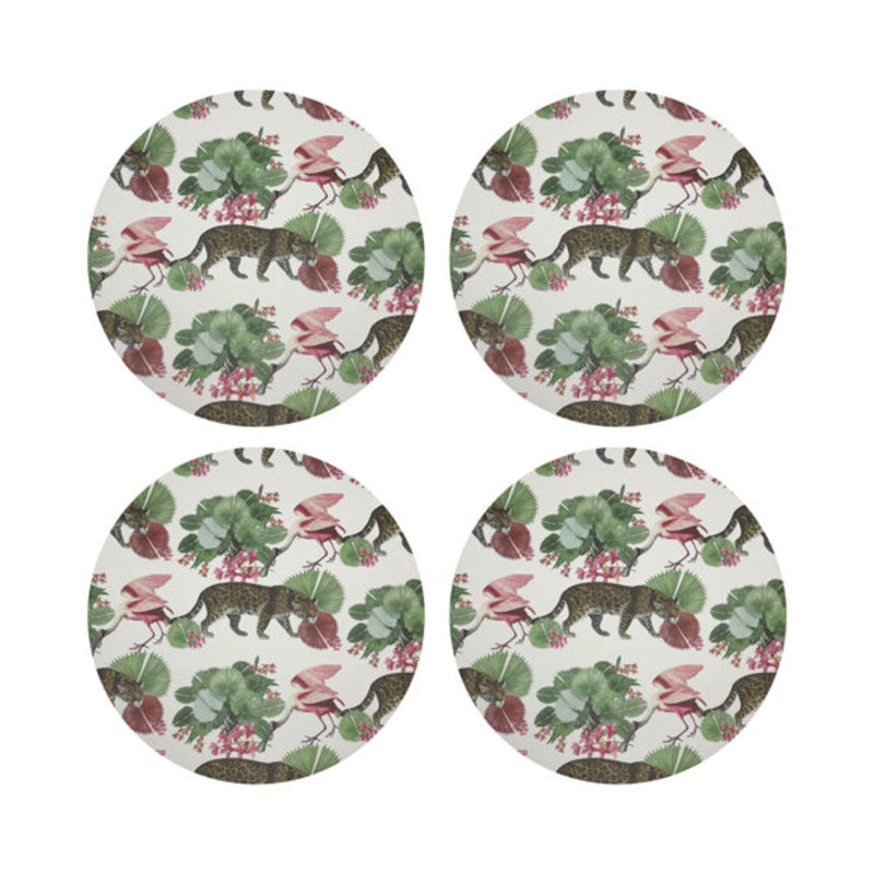 Leopard Walk Pebble 16" Vinyl Placemat, Green/Pink