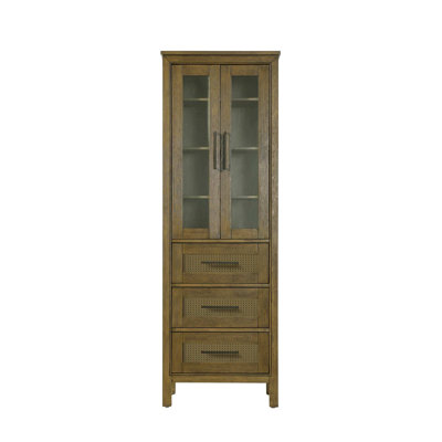 24 Inch Bath Storage Glass Cabinet in Hazel Oak