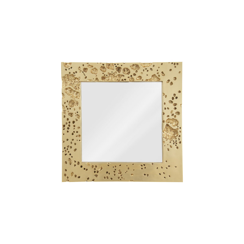 Transitional Square Gold Leaf Wood Accent Mirror