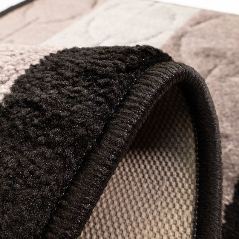 Antibacterial Soft Pile Anti Slip Indoor Runner Rug Geometric Circles Black Design for Hallway Stairway, Runner 2'2" x 25'