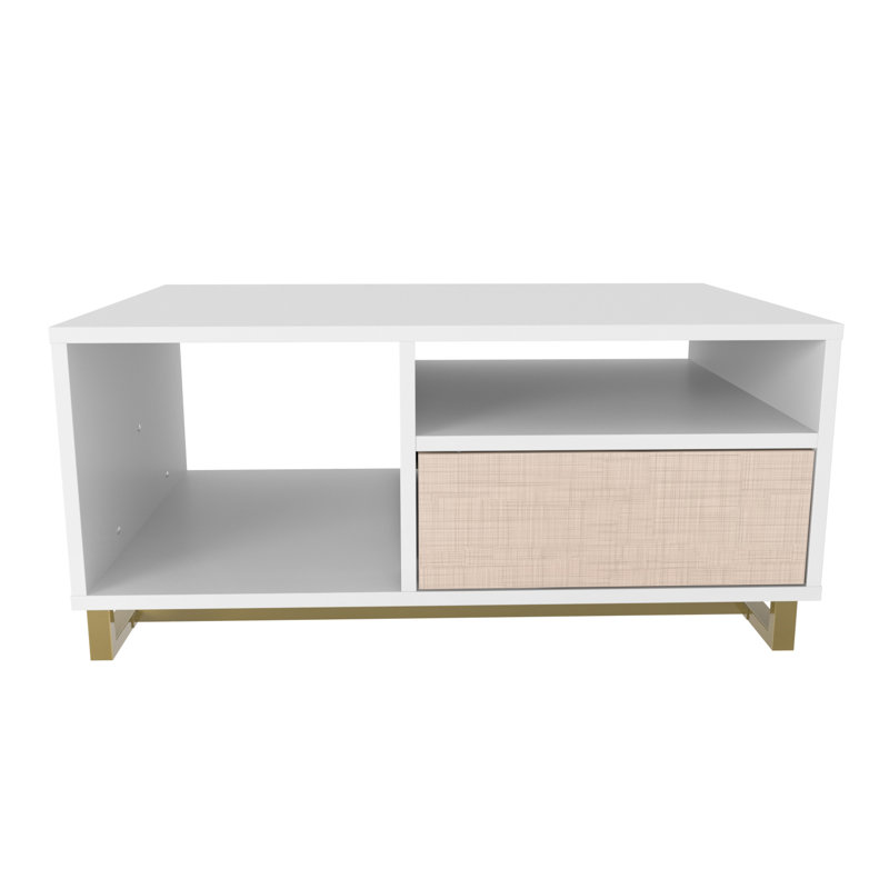 Medon 90cm W Coffee Table, White Top/Beige Cabinet