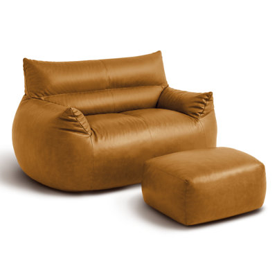 Compression Pre-Filled Leathaire Bean Bag Chairs Loveseat