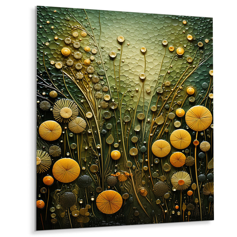 Green And Yellow Abstract Botanical Plants 2 - Tachisme Metal Wall Art, 32" H x 24" W x 1" D