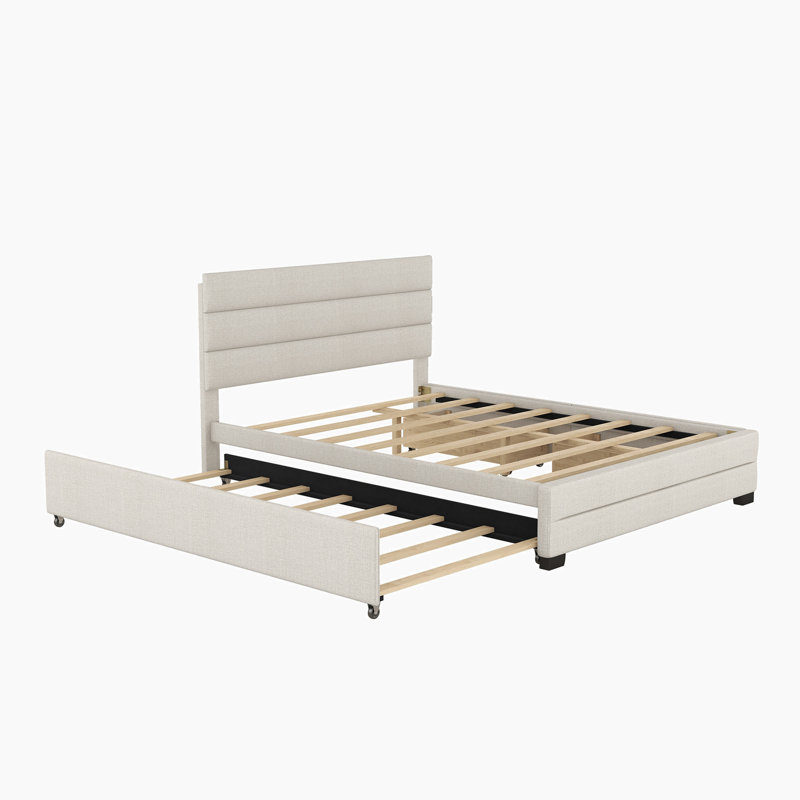 Ketilelf Kids Queen Platform with Trundle with Drawers, Beige