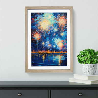 Fireworks Impressionism - Single Picture Frame Print on Wood