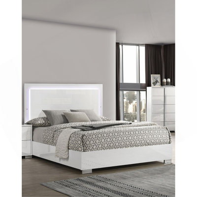 Meuble de chambre contemporain avec cadre de lit avec tête de lit à DEL et finition UV 1Pc