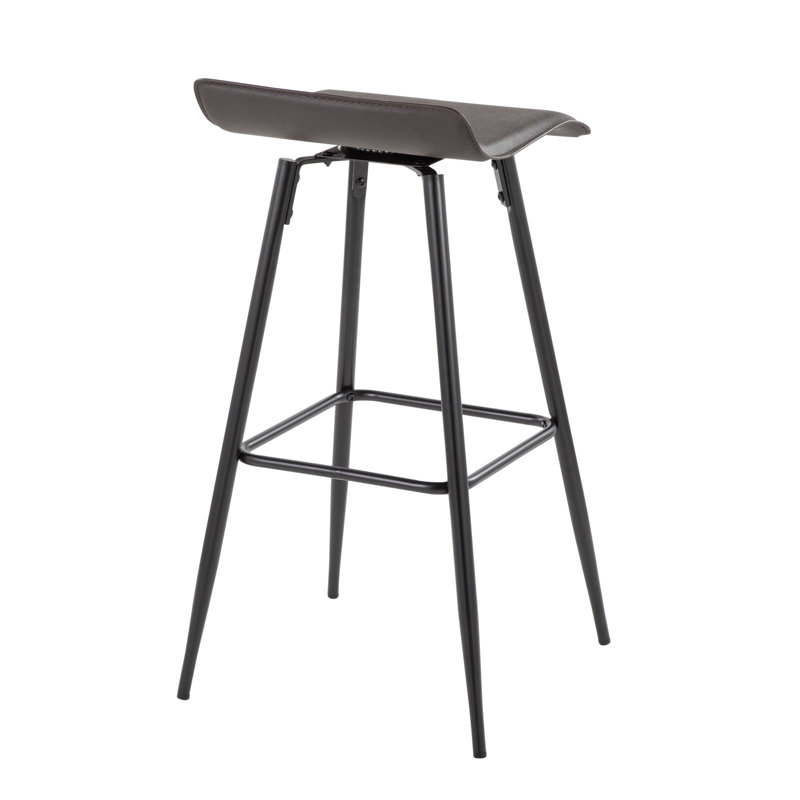 Ale 30" Contemporary Fixed-Height Bar Stool in Black Steel and Espresso Faux Leather by LumiSource - Set of 2, Black