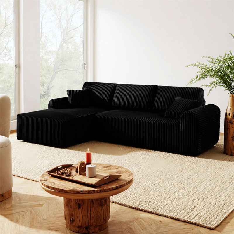 Canapé modulaire 109 po avec méridienne en L 109 po. Canapé modulaire minimaliste moderne., Black, Left Hand Facing