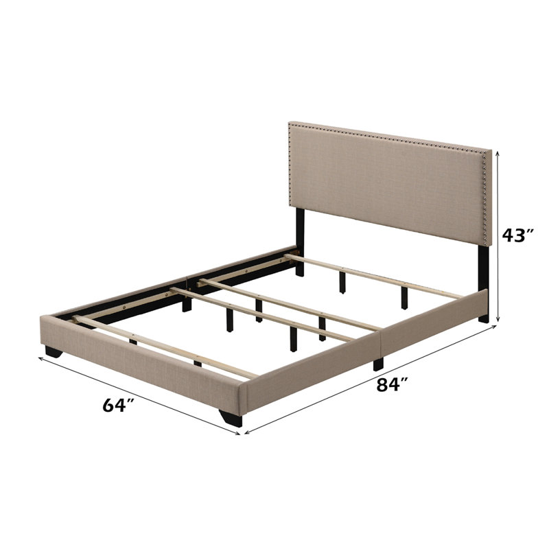 Leandros Fabric Queen Bed, Beige