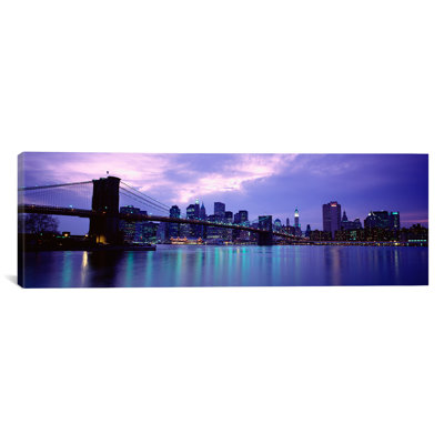 Gratte-ciels panoramiques en ville, pont de brooklyn, new york, new york, état de new york, reproduction d’art sur toile tendue aux états-unis